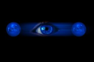 a close up of a blue eye